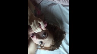 POV redhead girl gets her throat pounded after taking in her tight ass