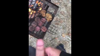Cooking Food & Jerking By The Campfire, Cumming All Over My Meat, Then Pissed On The Fire To Put Out