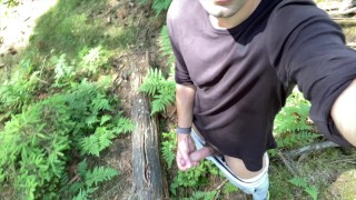 hiking dude shows his cock and cums