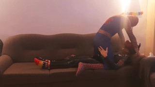 Puppy gets fucked by horny cosplay Spiderman