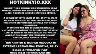 Hotkinkyjo & Harper Maddoxx in extreme lesbian anal footing, belly bulge & prolapse play